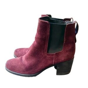 Sam Edelman size 7.5 Hanley Chelsey Ankle Boots Suede Leather Heel Burgundy Fall